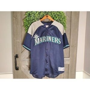 VTG 90s MLB SEATTLE MARINERS KEN GRIFFEY Jr JERSEY MAJESTIC MADE IN USA Sz Large
